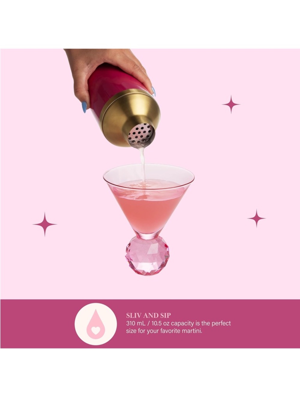 Paris Hilton Pink Faceted-Ball Base Martini Glasses - Set of 2 New in Box NIB - Picture 3 of 6